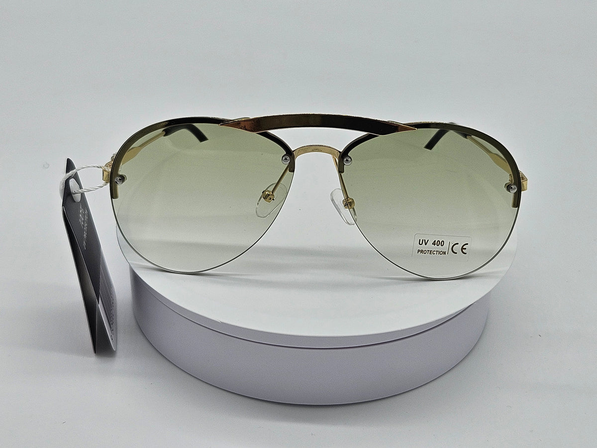Royal Rayz Rimless Aviator Sunglasses – Gold, Olive Gradient Lens