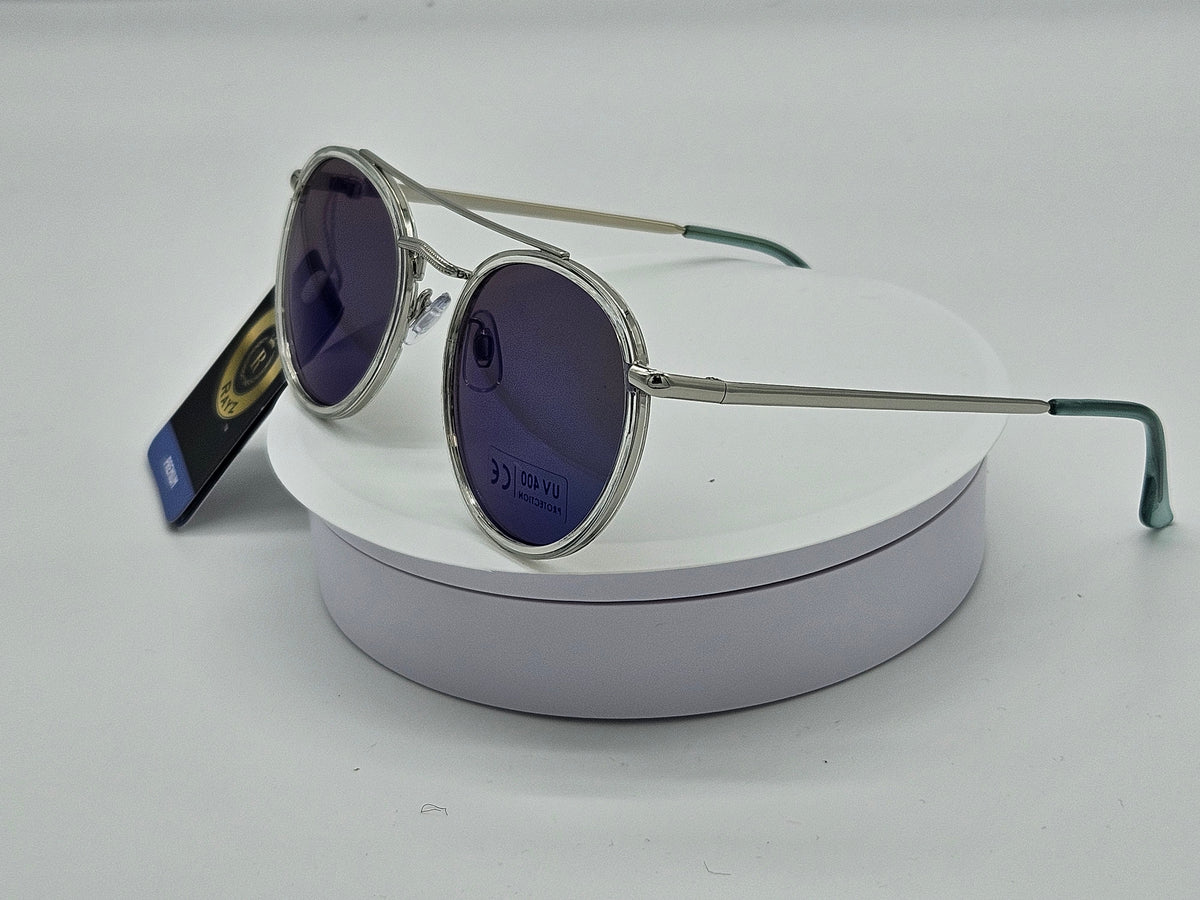 Royal Rayz Double Bridge Round Sunglasses – Silver, Blue Mirror Lens