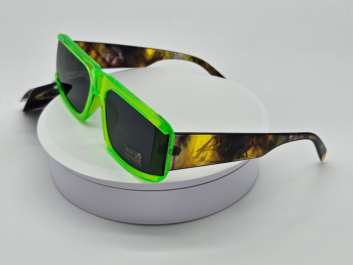 Royal Rayz Neon Square Sunglasses – Neon Green & Tortoiseshell, Smoke Lens