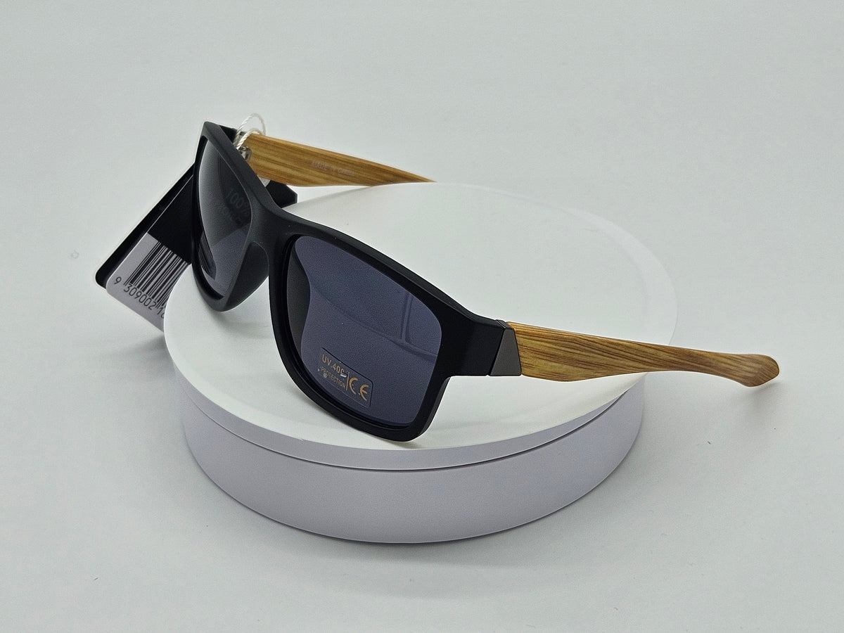 Royal Rayz Wood-Grain Wayfarer Sunglasses – Black & Wood-Grain, Grey Lens