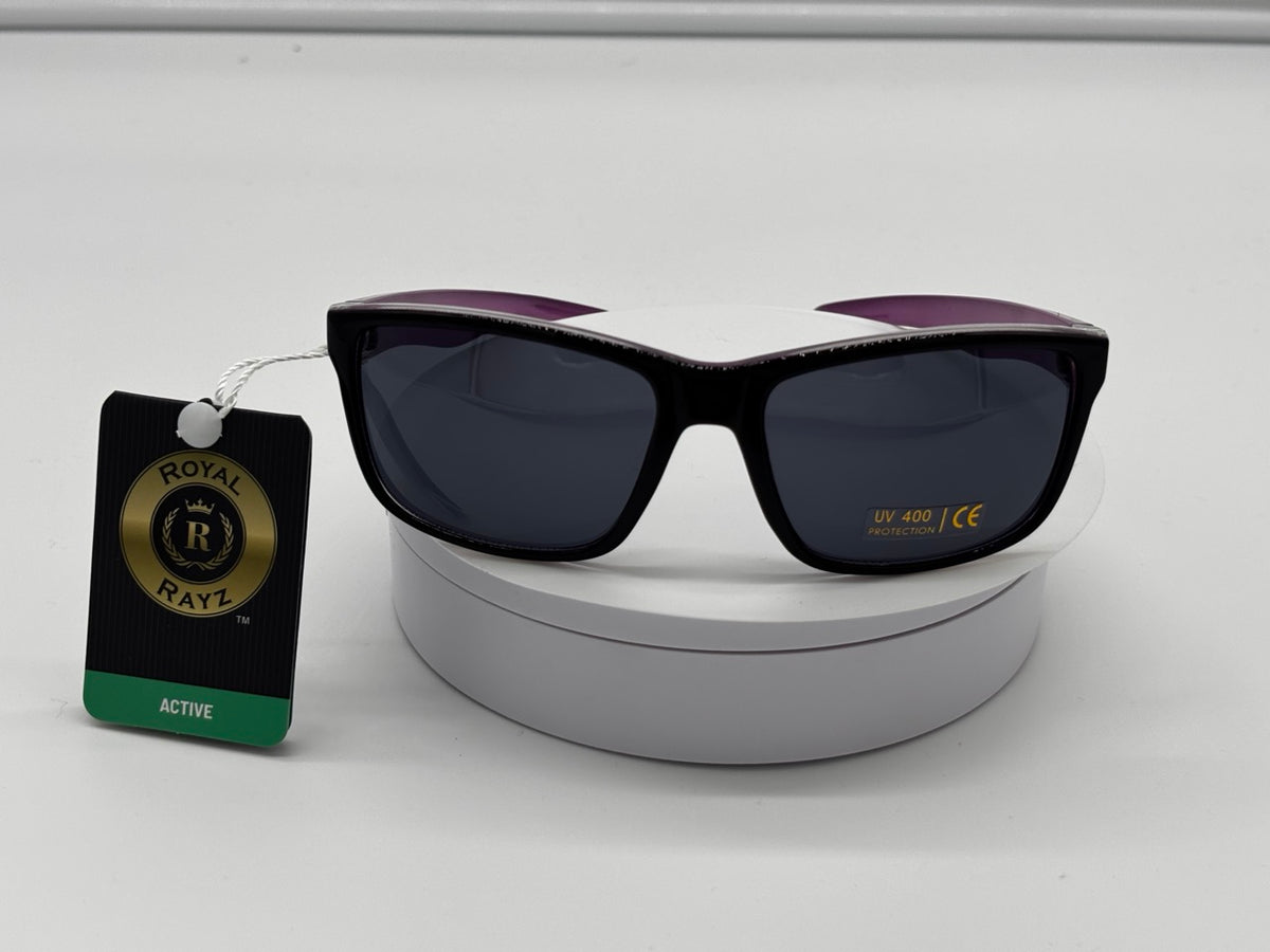 Royal Rayz Two-Tone Sport Sunglasses – Black & Purple, Smoke Lens