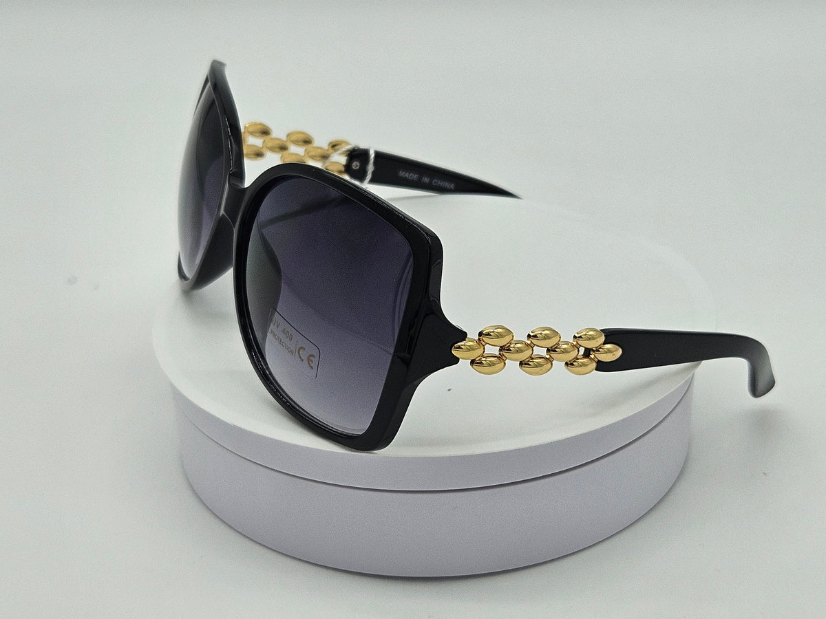 Royal Rayz Chain Link Square Sunglasses – Black, Grey Gradient Lens