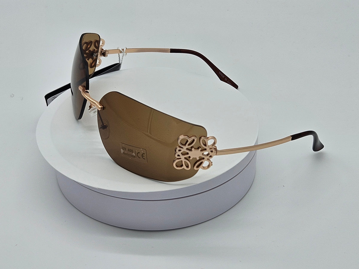 Rose-Gold Filigree Rimless Sunglasses