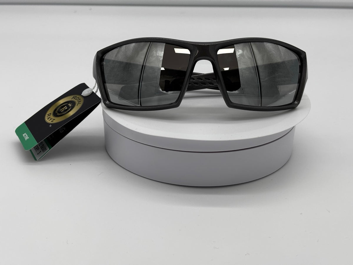 Black Sport Wraparound Sunglasses with Mirror Lens