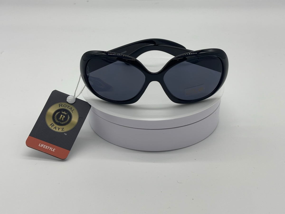 Glossy Black Oversized Sunglasses with Glitter Brow