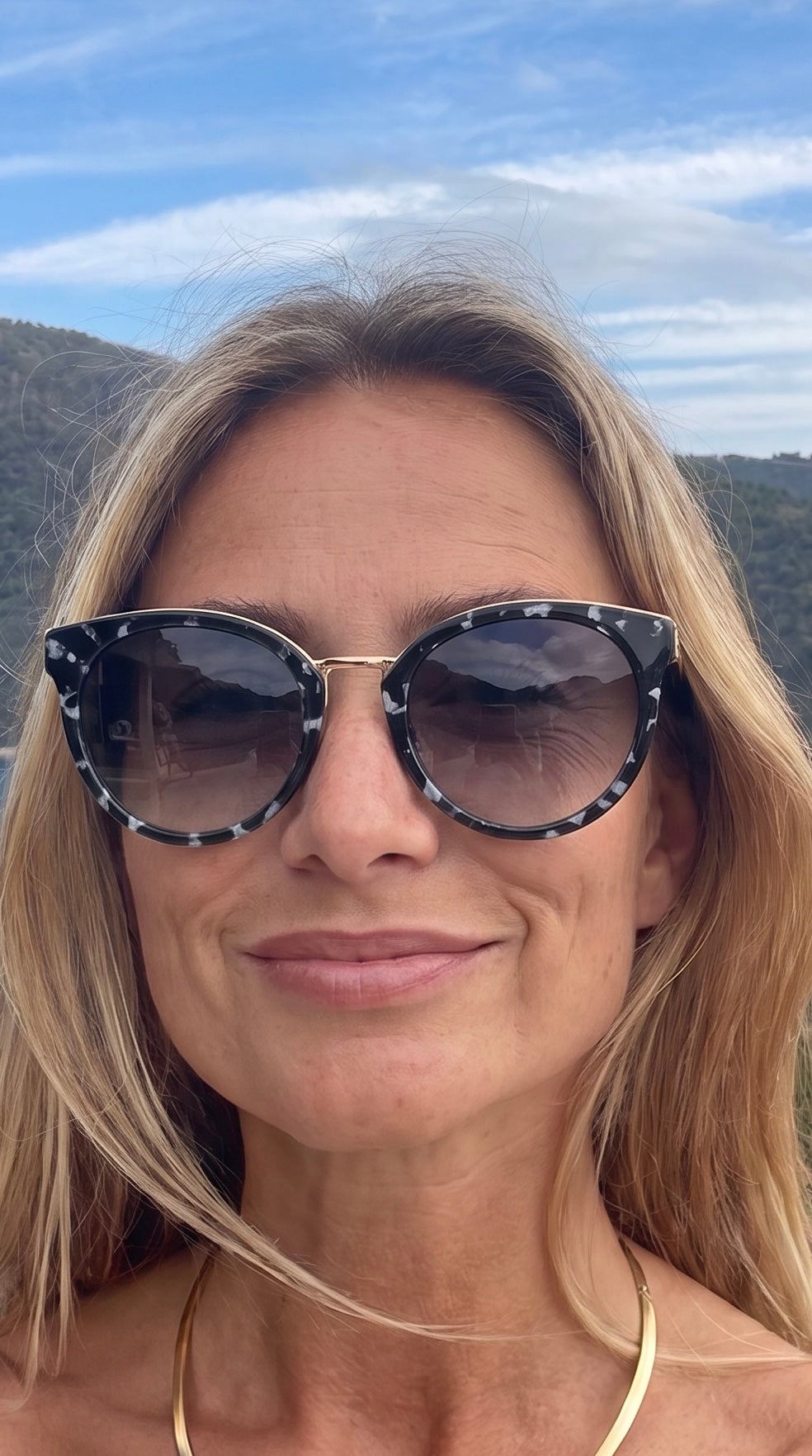 Royal Rayz Marble Cat-Eye Sunglasses – Black & White Marble, Grey Gradient Lens