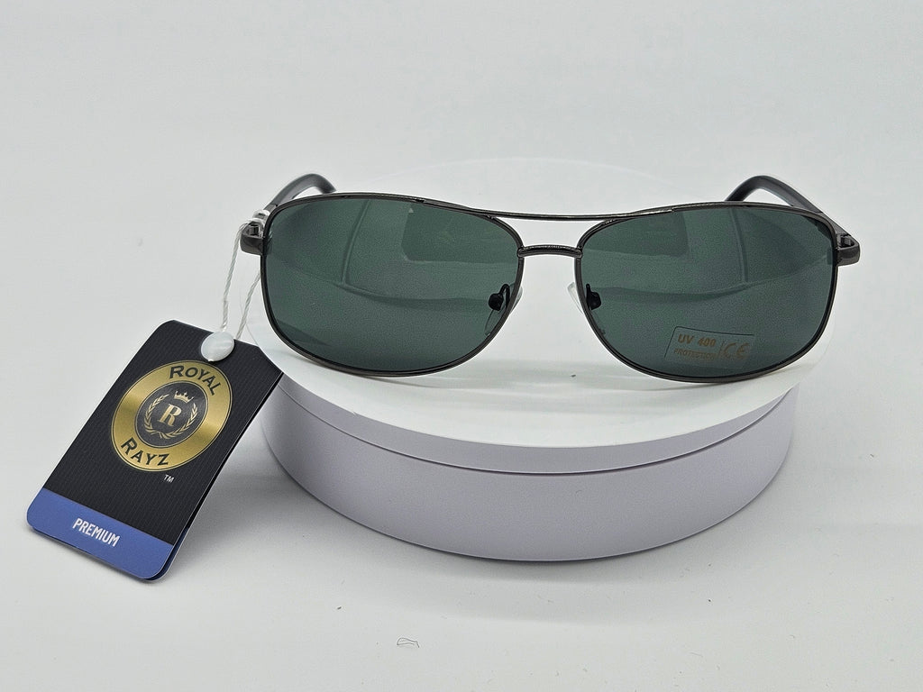 Gunmetal Aviator Sunglasses with Green Lens