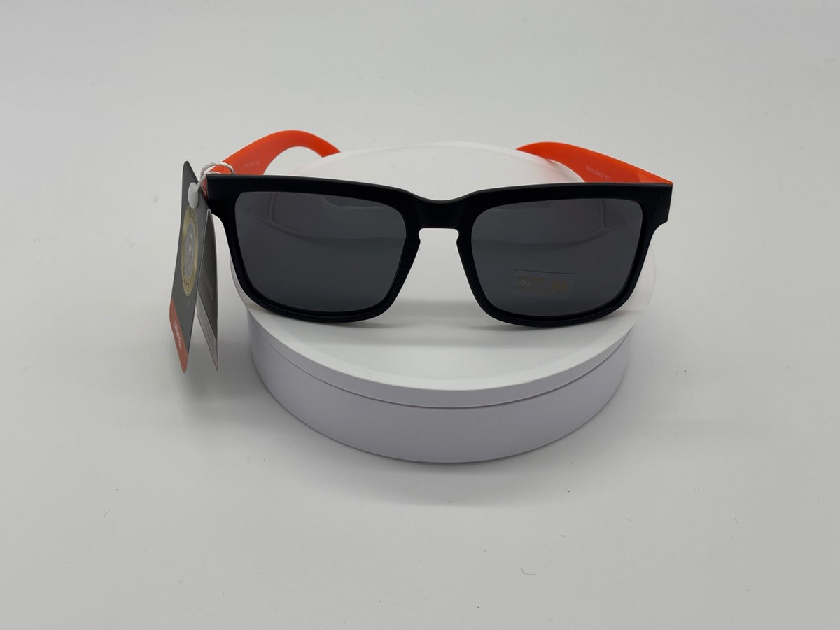 Matte Black Square Sunglasses with Orange Temple Arms