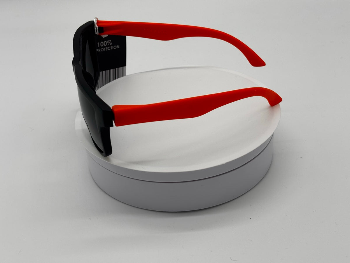 Matte Black Square Sunglasses with Orange Temple Arms
