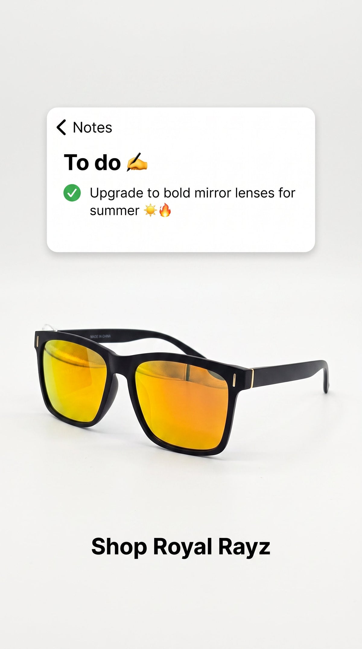 Royal Rayz Sunset Mirror Wayfarer Sunglasses – Black, Orange-Gold Mirror Lens
