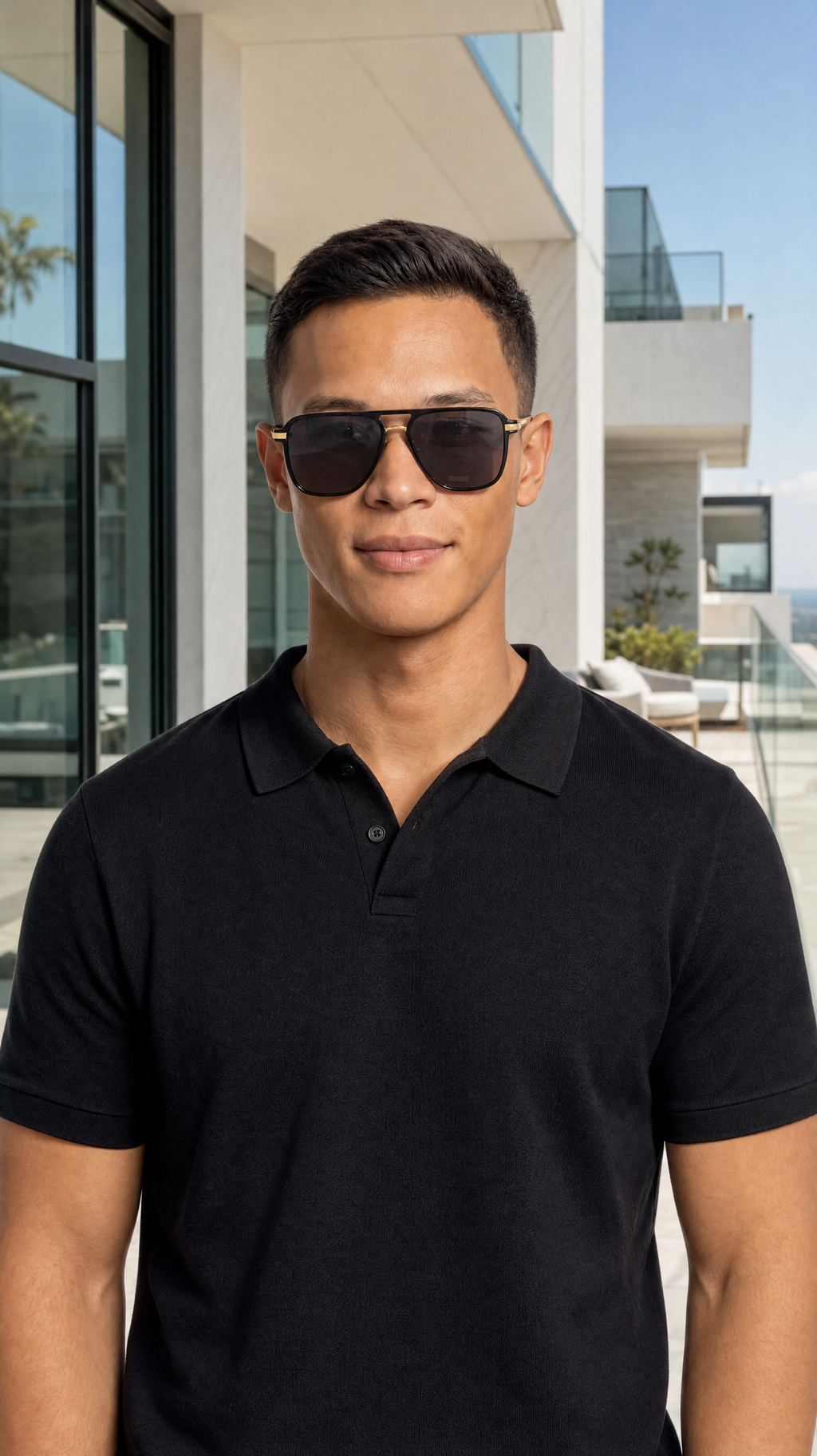 Royal Rayz Gold-Arm Aviator Sunglasses – Black & Gold, Grey Lens