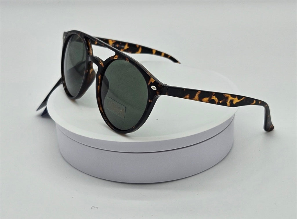 Royal Rayz Double Bridge Round Sunglasses – Tortoiseshell, Green Lens