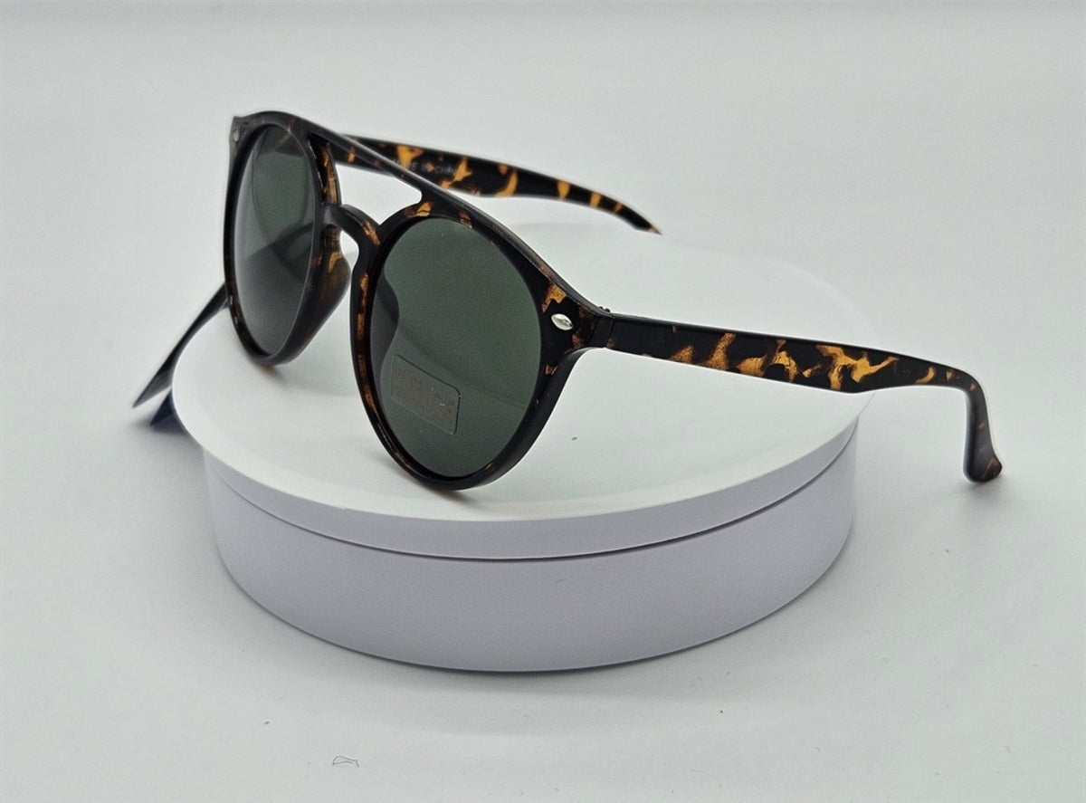 Royal Rayz Double Bridge Round Sunglasses – Tortoiseshell, Green Lens