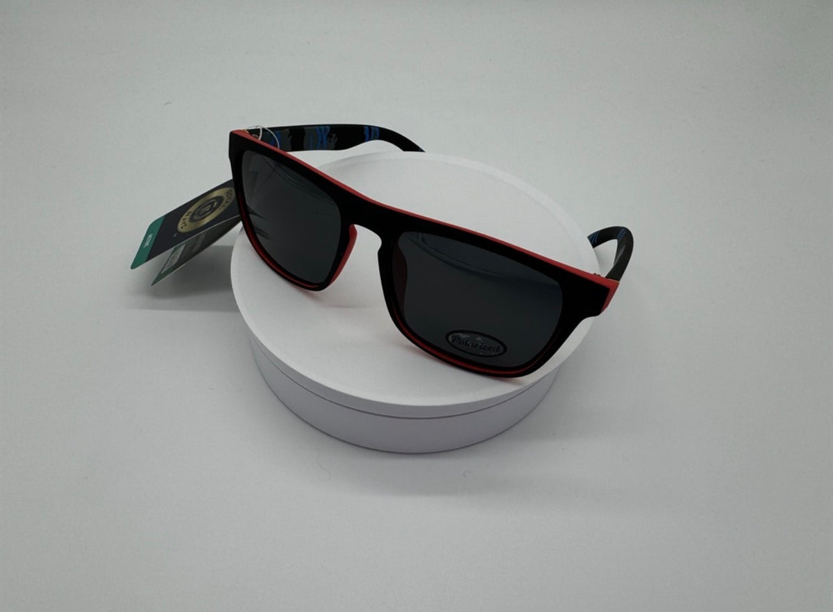 Black Square Sunglasses with Red Accent Polarized